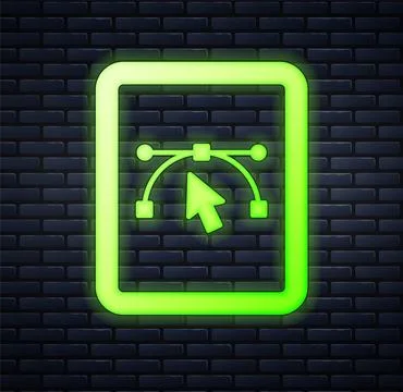 Glowing neon Computer display with vector design program icon isolated on i.. Stock Illustration