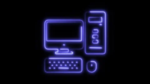 Glowing neon computer hardware icon isolated on black background. HD Video .. Stock Footage 304168565