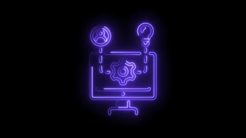 Glowing neon computer icon animation of idea generation user interface and .. Vídeo Stock 345983335