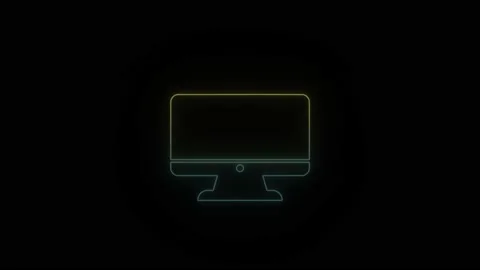 Glowing neon computer icon on black background. Stock Footage 194965829
