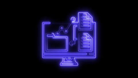 Glowing Neon Computer Icon Data Transfer Folder Document Flow Abstract Tech.. Stock Footage 315654757