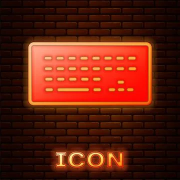 Glowing neon Computer keyboard icon isolated on brick wall background. PC Stock Illustration