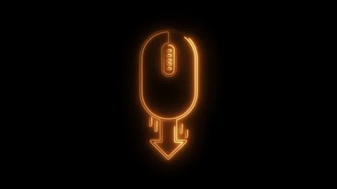 Glowing neon computer mouse with downward arrow indicates scroll action on .. Stock Footage 308180030