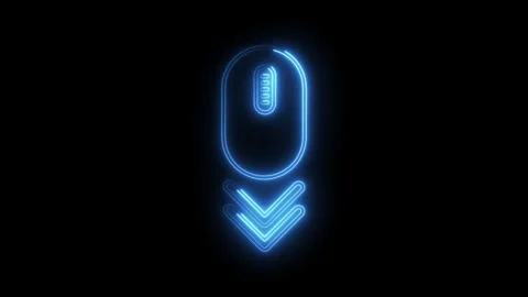 Glowing neon computer mouse scroll down animation on black background Stock Footage 308179854