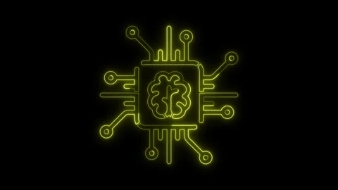 Glowing neon computer processor icon, CPU circuit neon animation, Processor chip Stock Footage 301104351