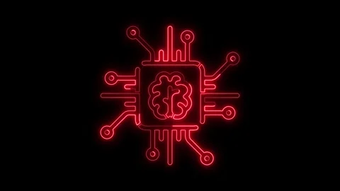 Glowing neon computer processor icon, CPU circuit neon animation, Processor chip Stock Footage 301104356