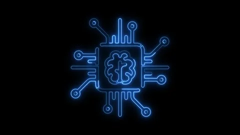 Glowing neon computer processor icon, CPU circuit neon animation, Processor chip Stock Footage 301104358