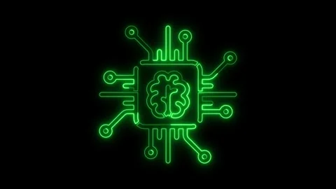 Glowing neon computer processor icon, CPU circuit neon animation, Processor chip Stock Footage 301104363