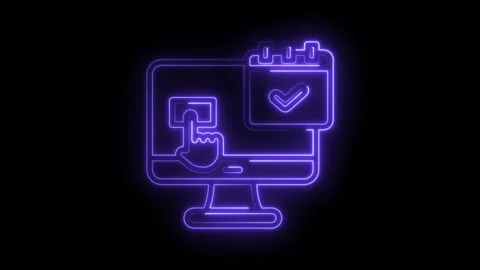 Glowing neon computer screen with calendar and checkmark icon symbolizing d.. Stock Footage 315497569