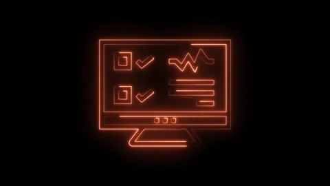 Glowing neon computer screen with checkmarks and chart animation on black Stock Footage 322983017