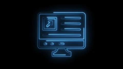 Glowing neon computer screen depicting website design and development process on Video stock 322984806