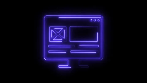 Glowing neon computer screen display with website interface on black backgr.. Stock Footage 308285706