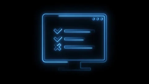 Glowing neon computer screen displaying online form with tick and cross marks 스톡 동영상 308285787