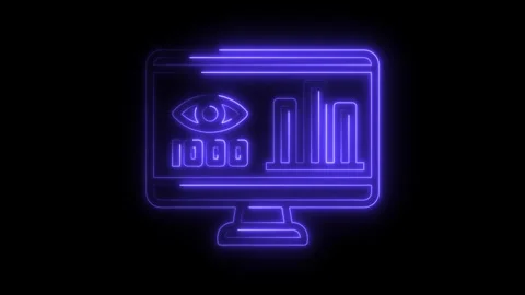 Glowing neon computer screen displaying analytics and performance metrics i.. Stock Footage 308707637
