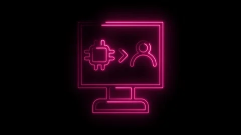 Glowing neon computer screen displaying processor chip transitioning to hum.. Stock Footage 314558882