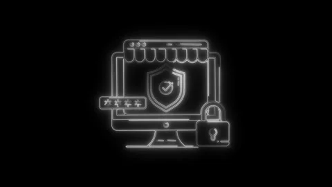 Glowing neon computer screen displaying secure shield with checkmark passwo.. Stock Footage 314709759