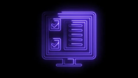 Glowing neon computer screen displaying checklist and tick marks for technology Stock Footage 322961851