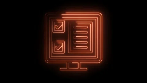Glowing neon computer screen displaying online checklist tasks and document Stock Footage 322961854