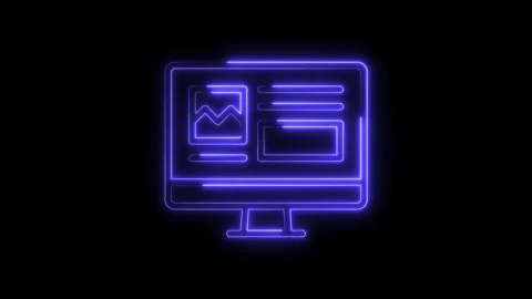 Glowing neon computer screen displaying website content design and development Stock Footage 322967839
