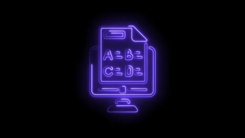 Glowing neon computer screen displaying educational equations for online Stock Footage 322994027