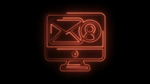 Glowing neon computer screen with email notification and user icon animation on Stock Footage 322959188