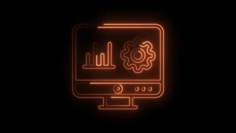 Glowing neon computer screen with graph and gear for settings visualization on Stock Footage 322962367