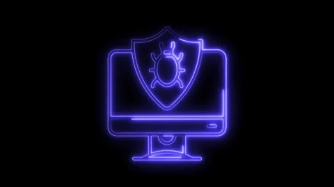 Glowing Neon Computer Screen Shield Icon with Bug Symbol Cyber Security Pro.. Stock Footage 315657194