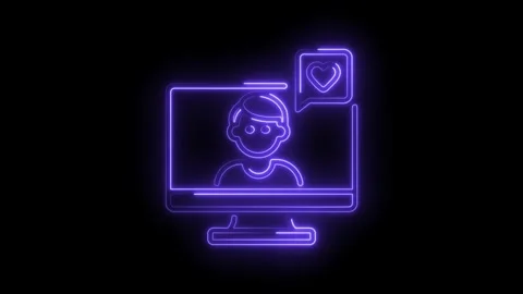 Glowing neon computer screen showing profile avatar with heart speech bubbl.. Stock-Footage 345986649
