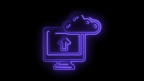 Glowing Neon Computer Upload Icon Cloud Data Transfer Digital Technology Co.. Stock Footage 315497824