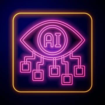 Glowing neon Computer vision icon isolated on black background. Technical vis Stock Illustration