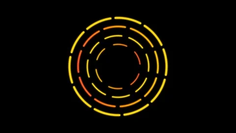 Glowing Neon Concentric Dashed Circles Rotating on Black Background Abstrac.. Stock Footage 346435572