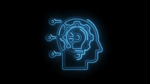 Glowing neon concept of artificial intelligence with gear lightbulb brain c.. Stock Footage 312309607