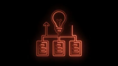 Glowing neon concept of idea generation and process flowchart on a dark Stock Footage 322961872