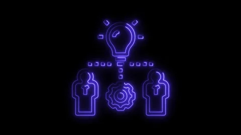 Glowing neon concept of teamwork idea generation and workflow on black back.. Stock Footage 308193465