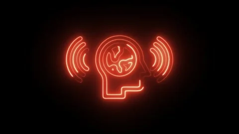 Glowing neon conscious icon isolated on black background. HD Video motion g.. Stock Footage 304126892