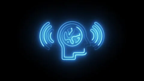 Glowing neon conscious icon isolated on black background. HD Video motion g.. Stock Footage 304126944