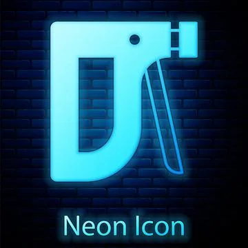 Glowing neon Construction stapler icon isolated on brick wall background Ilustración de archivo