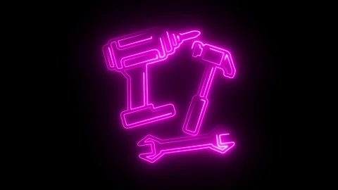 Glowing neon construction tool icon isolated on black background. HD Video .. Stock Footage 314643207