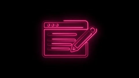 Glowing neon content creation concept with pink light against black background Stock Footage 330777886