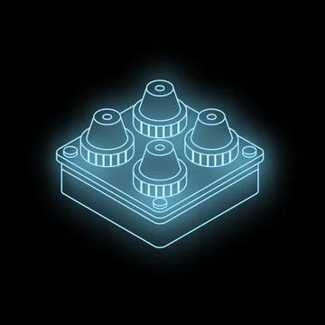Glowing neon control panel with four knobs on dark background Stock Illustration