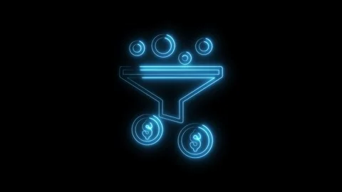 Glowing neon conversion funnel with coins animation on dark background repr.. Stock Footage 312316372