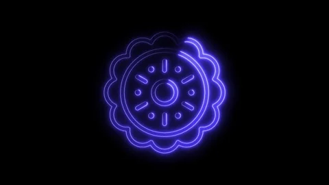 Glowing neon cookie icon animation isolated on black background food and pastry Stock Footage 322965856