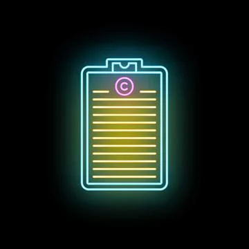 Glowing neon copyright document icon on black Stock-Illustration