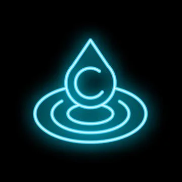 Glowing neon copyright symbol inside water drop falling with ripples on bla.. Stock Illustration