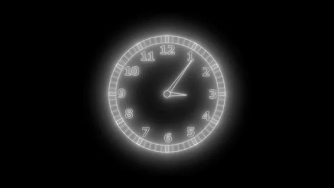 Glowing Neon Countdown Clock Animation with Moving Hands Stock Footage 307875123