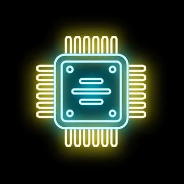 Glowing neon cpu chip icon representing technology Stock-Illustration