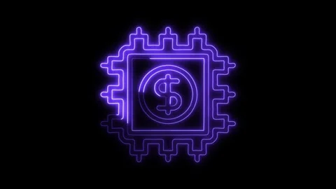 Glowing neon CPU icon isolated on black background. HD Video motion graphic.. Stock Footage 316157015