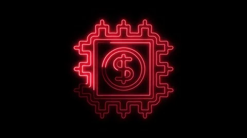 Glowing neon CPU icon isolated on black background. HD Video motion graphic.. Stock Footage 316157039