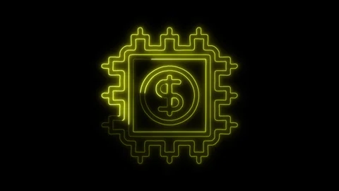 Glowing neon CPU icon isolated on black background. HD Video motion graphic.. Stock Footage 316157041