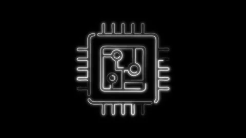 Glowing neon CPU icon isolated on black background. HD Video motion graphic.. Stock Footage 316238030